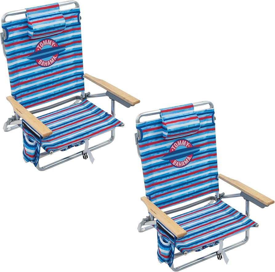 Tommy Bahama 2-Pack 5-Position Classic Lay Flat Backpack Beach Chair with Cooler and Cup Holder, ... | Amazon (US)