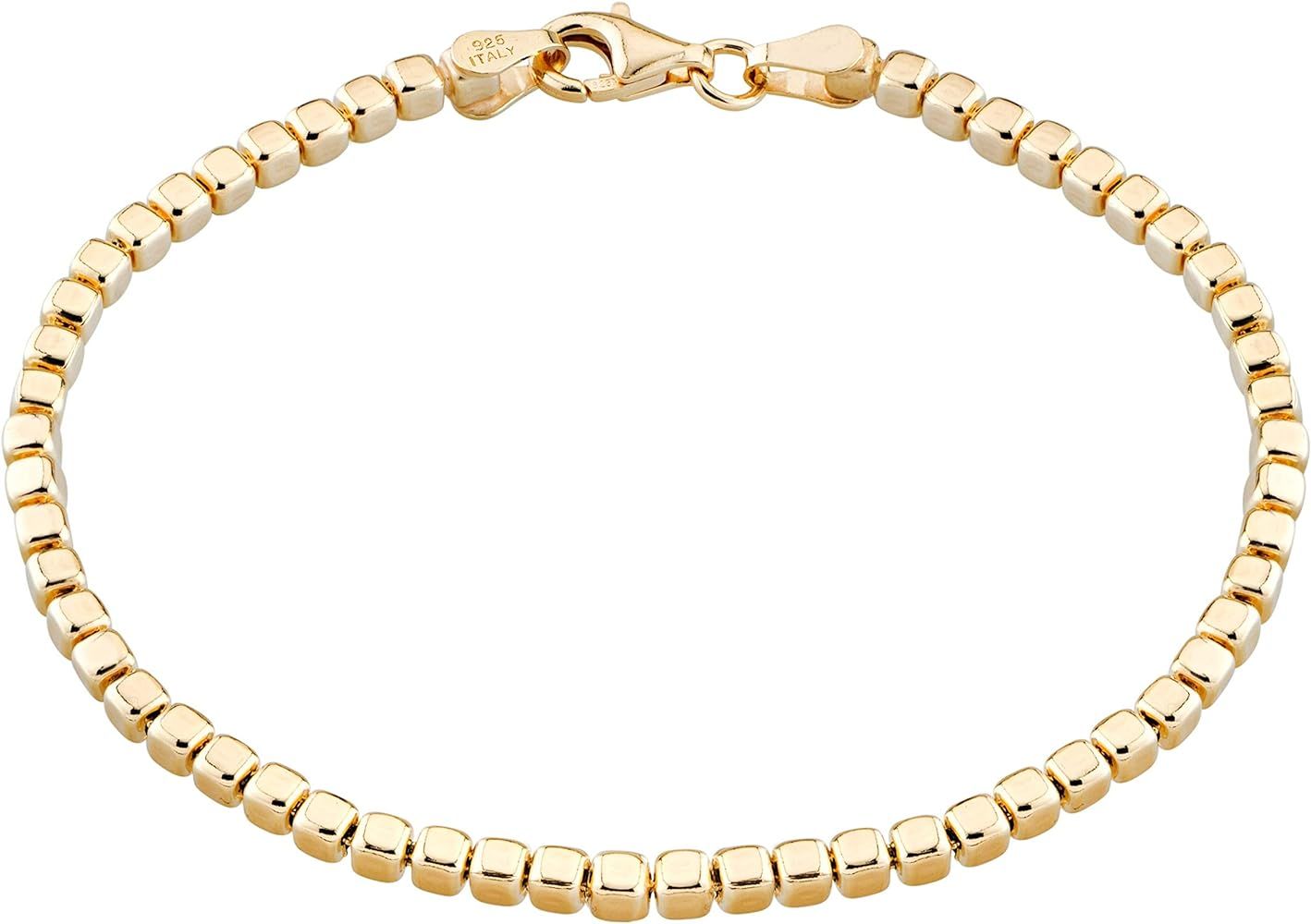 Miabella 18K Gold Over 925 Sterling Silver Organic Cube Bead Chain Bracelet for Women Men, Handmade in Italy | Amazon (US)