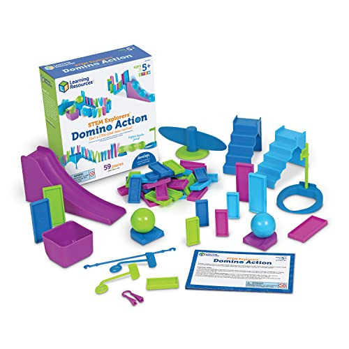 Learning Resources STEM Explorers Domino Action, STEM Toys for Kids, 59 Pieces, Age 5+ Gifts for Boys and Girls, 45 dominos, 10 double-sided challenge cards, obstacle pieces | Amazon (US)