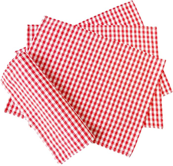 Red & White Checkered Kitchen Tea Towels, 100% Woven Cotton Washable Dish Cloth(Set of 4,Medium) | Amazon (US)