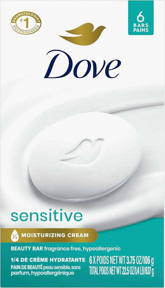 Dove Beauty Bar Soap Sensitive, 6 Bars for Sensitive Skin, Fragrance Free and Hypoallergenic 3.75... | Amazon (US)