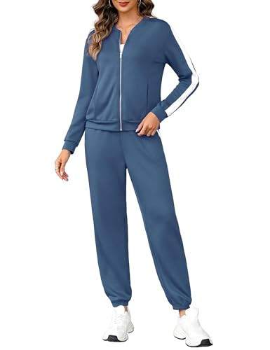 Totatuit Tracksuit for Women 2 Piece Outfits Fall Winter Sweatsuits Zip Up Jogging Suit Long Sleeve Jogger Lounge Sets Blue Medium | Amazon (US)