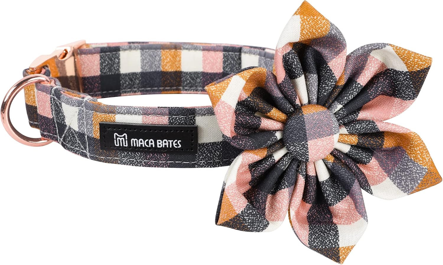 Maca Bates Fall Checkered Dog Collar with Flower Bow Tie, Large Dogs | Amazon (US)