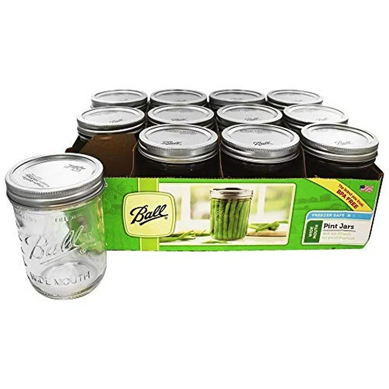 Ball, Glass Mason Jars with Lids & Bands, Wide Mouth, Clear, 16 oz, 12 Count - Walmart.com | Walmart (US)
