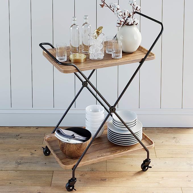 Nathan James Hallie Retro, Mid-Century, Rectangle, Rolling Bar or Serving Cart with 2-Tier Trays ... | Amazon (US)