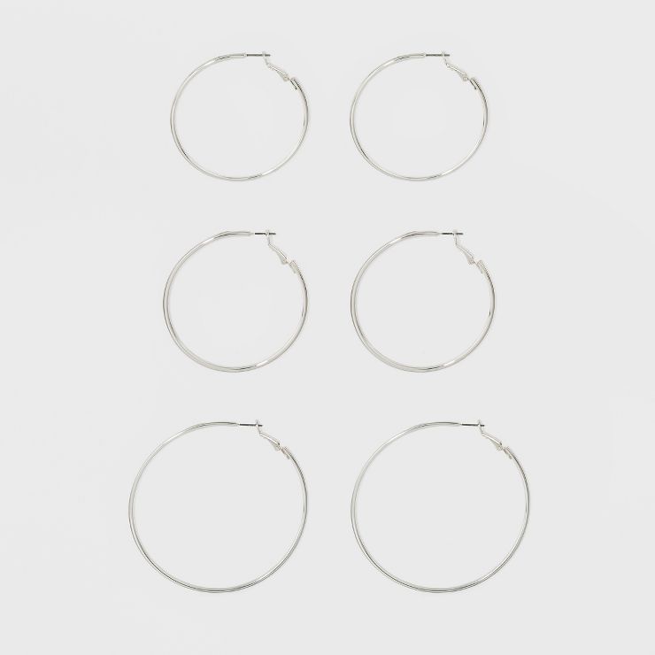 Thin Clickback Hoop Earring Set 3ct - A New Day™ Silver | Target