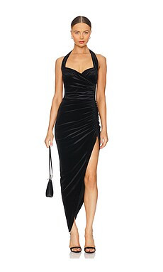 Norma Kamali Cayla Velvet Side Drape Gown in Black from Revolve.com | Revolve Clothing (Global)
