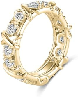 14K Gold Plated 925 Sterling Silver CZ Ring Bands for Women Cubic Zirconia Rings - Stackable Band... | Amazon (US)