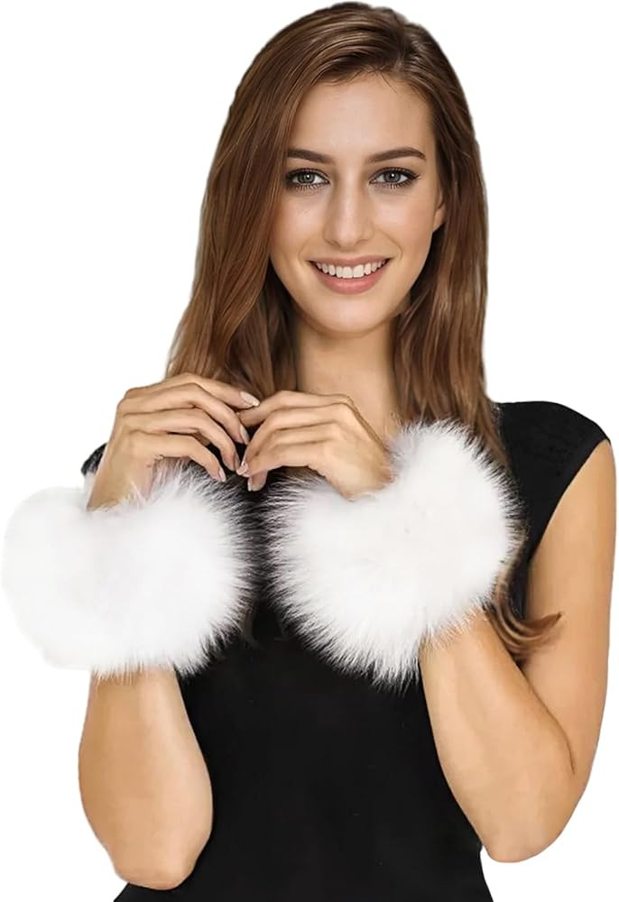 Lina & Lily Women's Winter Wrist Cuffs Warmers Faux Fur Fluffy | Amazon (US)