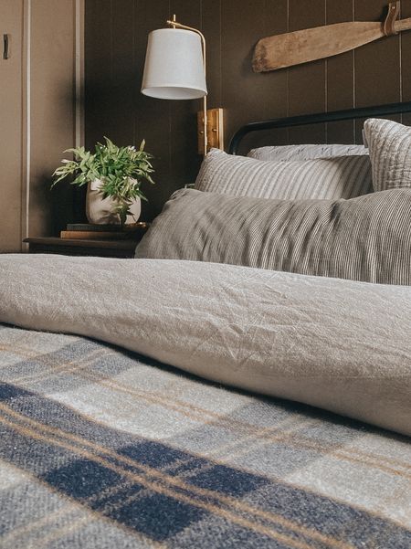 Bedding details for our cabin bedroom. Wool blanket from Amazon and Cariloha linen duvet! So comfy and cozy. The perfect all seasons duvet insert too! 

#LTKhome #LTKFind #LTKstyletip