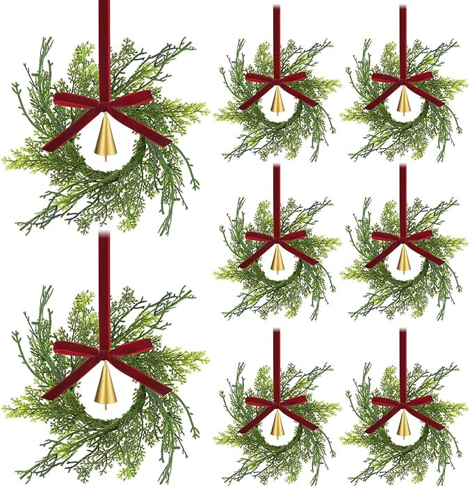 12 Sets Mini Christmas Wreath for Cabinets 7.87 Inch Artificial Cypress Cedar Wreath with Vintage... | Amazon (US)