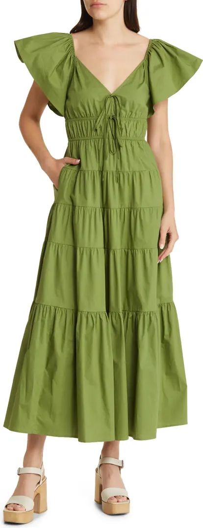 Flutter Sleeve Tiered Stretch Cotton Maxi Dress | Nordstrom