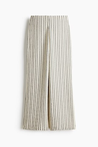 H & M - Wide-Leg Crinkled Pants - Light Beige/Dark Gray Striped | H&M (US + CA)