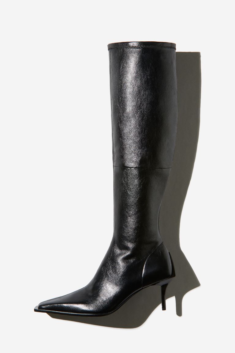 Sock Boots aus Leder - Mitternachtsschwarz - Ladies | H&M DE | H&M (DE, AT, CH, DK, NL, NO, FI)