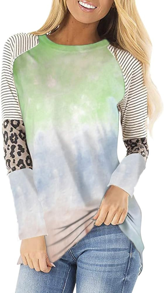 Malaven Womens Casual Color Block Long Sleeve Pullover Tops Loose Lightweight Tunic Shirt | Amazon (US)