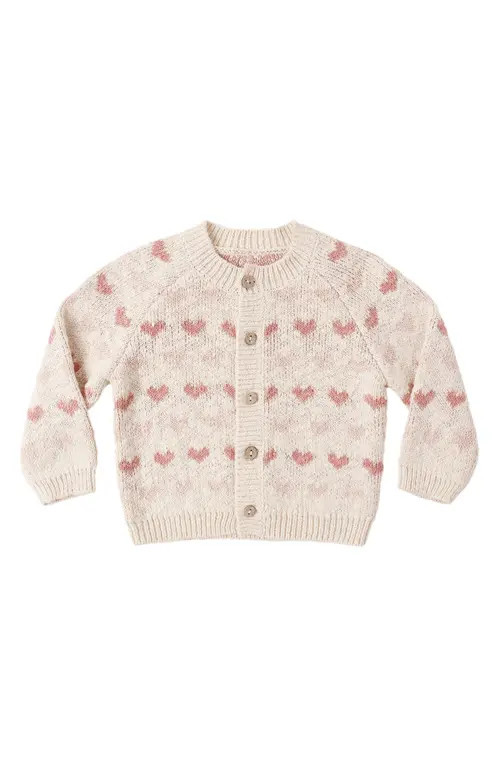 QUINCY MAE Hearts Cotton Cardigan in Natural at Nordstrom, Size 12-18M | Nordstrom