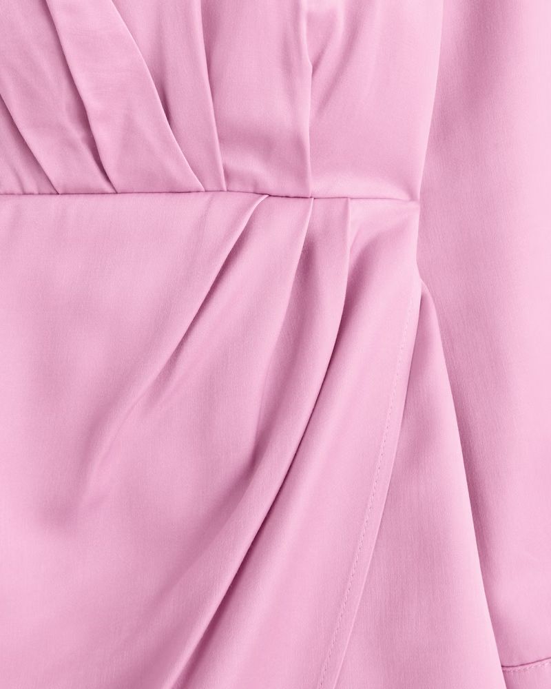 Long-Sleeve Satin Drapey Shirt Dress | Abercrombie & Fitch (US)