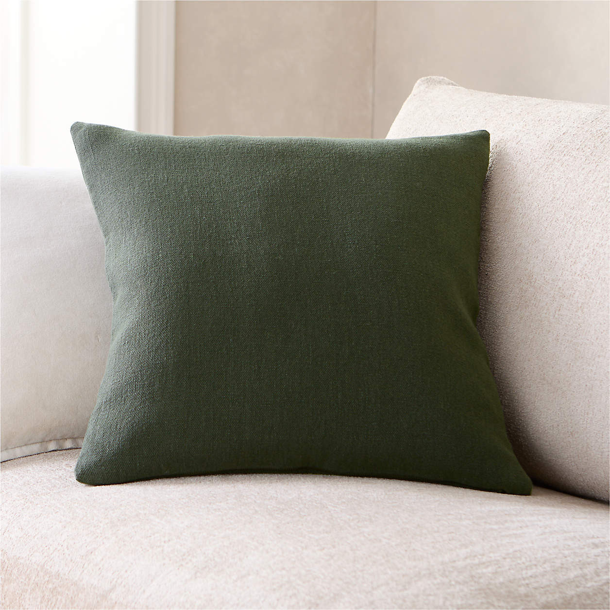 Relaxed Linen 20"x20" Ficus Green Layering Throw Pillow Cover + Reviews | Crate & Barrel | Crate & Barrel
