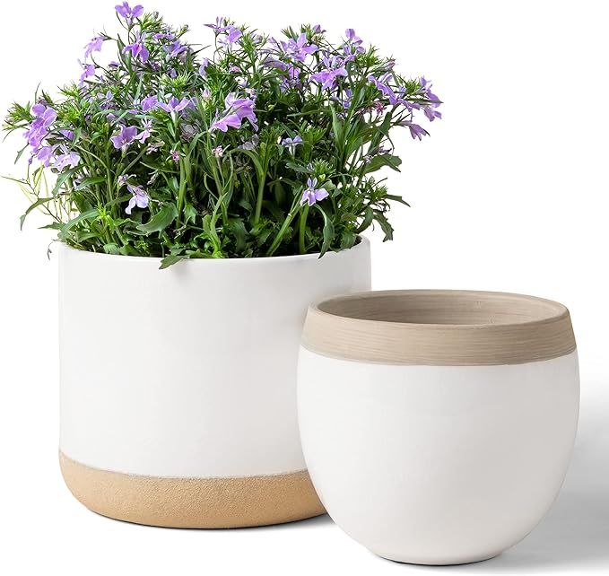 White Ceramic Flower Plant Pots - 6.5 + 4.9 Inch Indoor Planters, Plant Containers with Beige and... | Amazon (US)