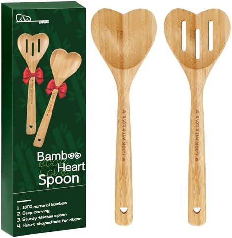 Bamboo Heart Shaped Spoon for Cooking - Wooden Cook with Love Spoon Kitchen Utensils, Valentines ... | Amazon (US)
