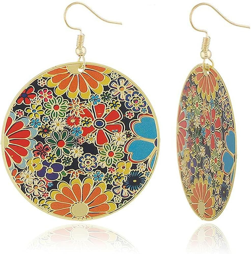 Golden Round Flower Disc Hook Stud Drop Dangle Earrings with Charms Boho Circle Ball Disk Blossom... | Amazon (US)