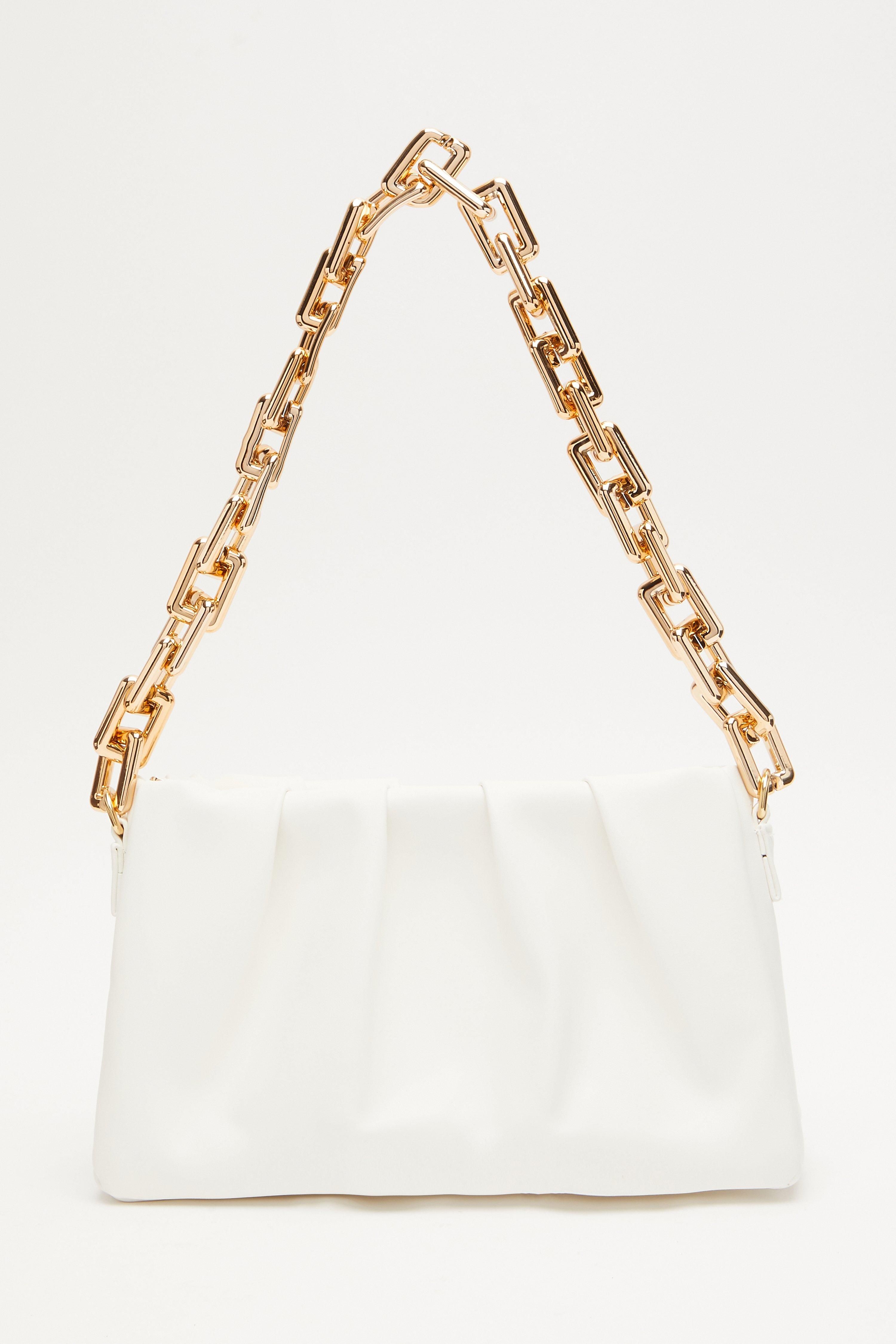 White Ruched Chain Handle Bag | Quiz Clothing (UK)