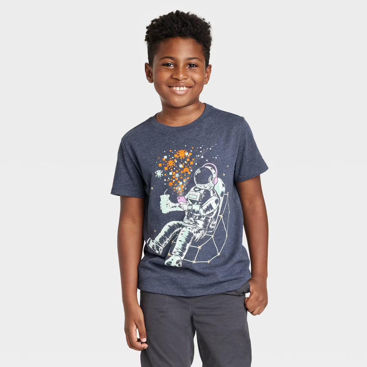 Boys' Short Sleeve Astronaut Gamer T-Shirt - Cat & Jack™ Navy Blue | Target