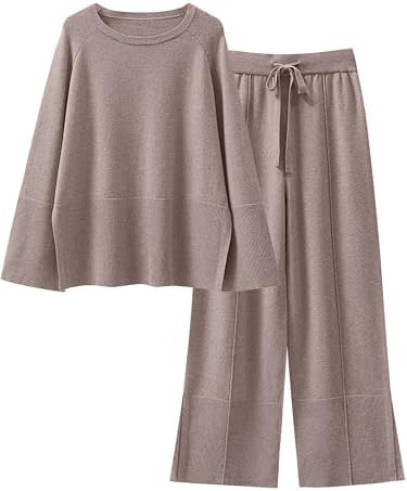 ANRABESS Womens 2 Piece Outfits Oversized Knit Sweater Set Wide Leg Pant Cozy Lounge Matching Paj... | Amazon (US)