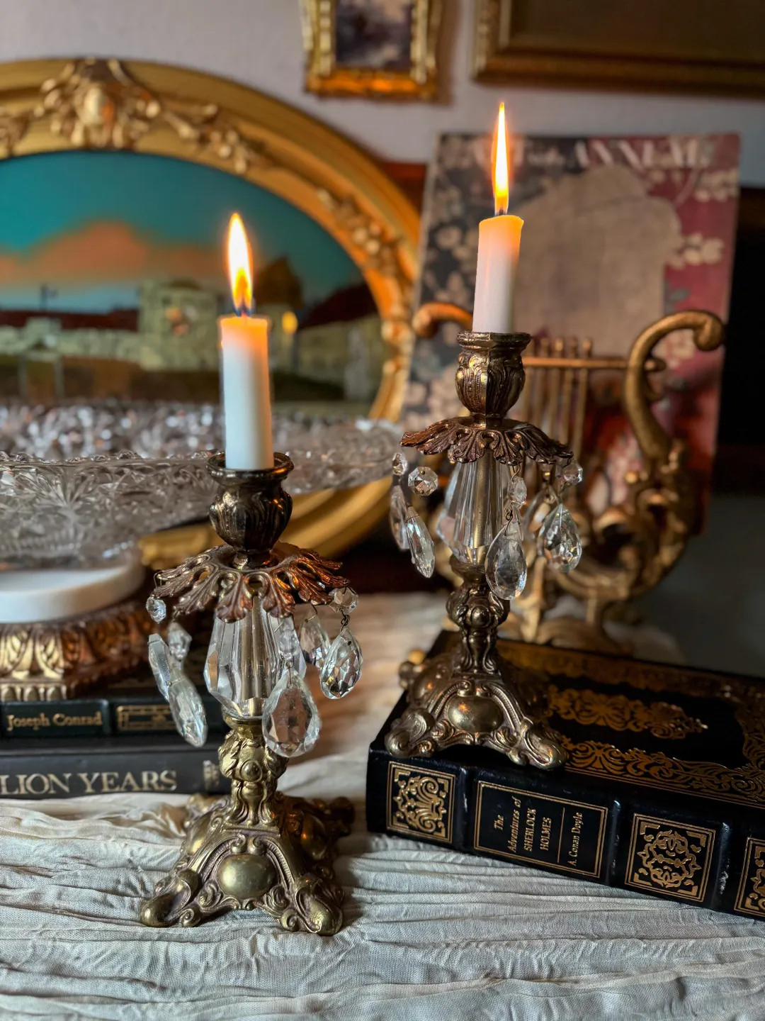 Vintage Brass & Crystal Candlestick Holders: Hollywood Regency Rococo Decor - Etsy | Etsy (US)