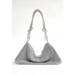 Full Diamond Double String Shoulder Bag in Silver | Chicwish