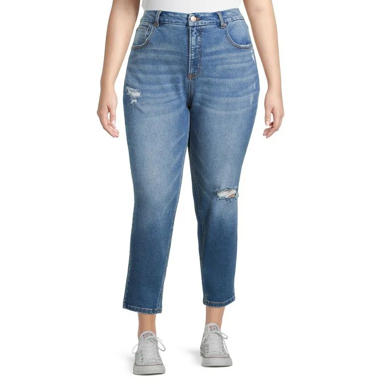 Terra & Sky Women's Plus Size Destructed Mom Jean | Walmart (US)