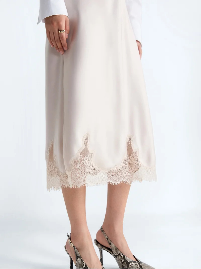 Scoop Women's Midi Slip Skirt with Lace Trim, Sizes XS-XXL | Walmart (US)