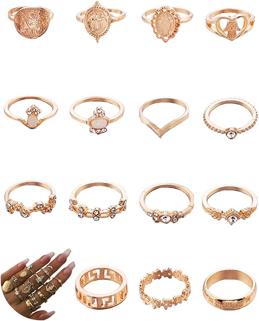 Edary Vintage Ring Set Carved Knuckle Rings Crystal Gemstone Stackable Rings Finger Mid Ring Set ... | Amazon (US)