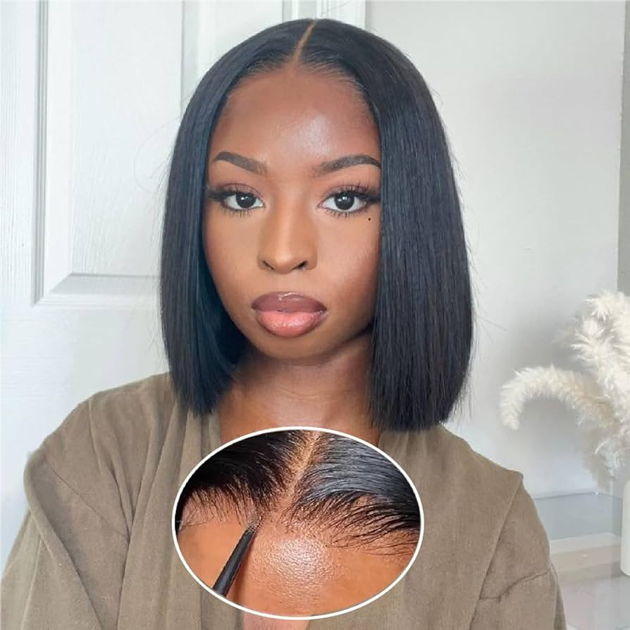 Wear and Go Glueless Bob Wig Human Hair Pre Plucked Short Straight Bob Wigs for Black Women Pre C... | Amazon (US)