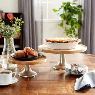 Set of 3 Modern 10-, 12-, and 14-in. Pedestal Cake Plates by Studio 350 - Wood Metal Cake Plate S... | Bed Bath & Beyond
