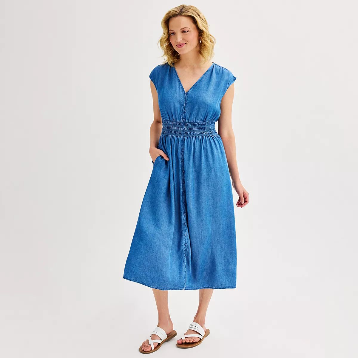 Women's Sonoma Goods For Life® Smocked Button Front Midi Dress | Kohl's