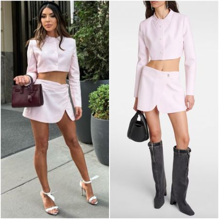 Taleen Marie’s Light Pink Cropped Jacket and Mini Skirt 📸 @taleen_marie_
