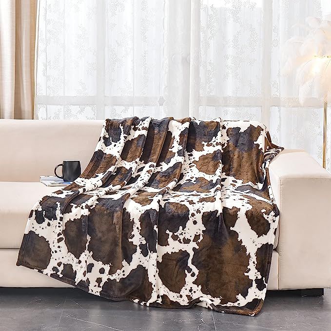 BNuitland Brown Cow Print Blanket,300 GSM Double Sided Black Brown White Outdoor Lap Throw,Gift B... | Amazon (US)