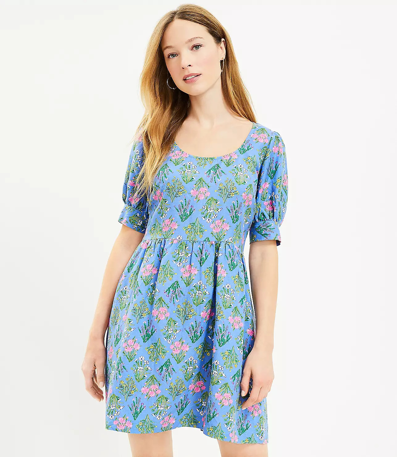 Floral U-Neck Puff Sleeve Dress | LOFT