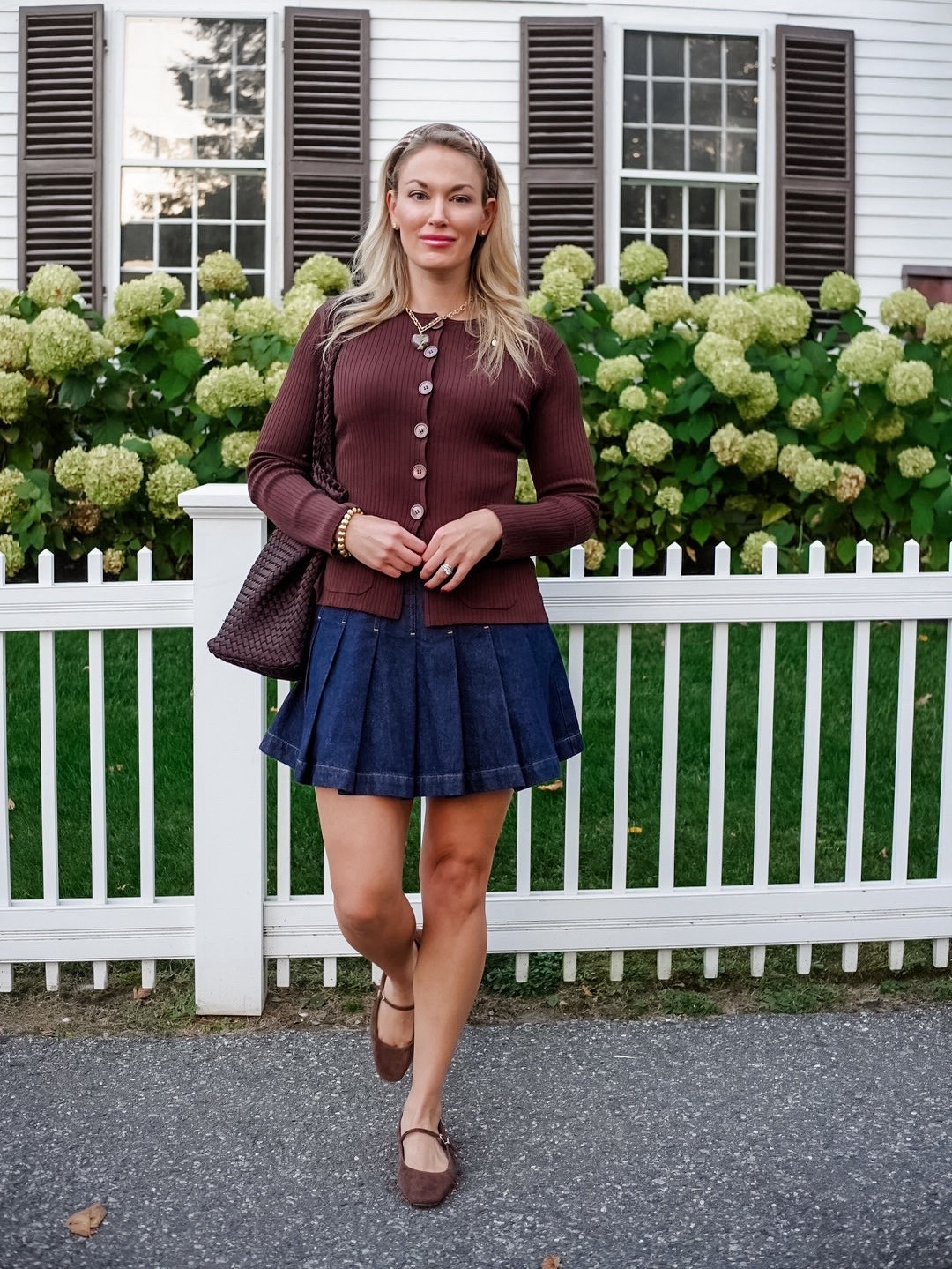 Denim skirt, brown cardigan, Mary Jane suede ballet flats, heart pendant necklace 

#LTKSaleAlert #LTKShoeCrush #LTKFindsUnder100