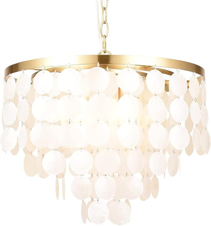 ALICE HOUSE 18.2" White Shell Chandeliers, Brushed Brass Finish, Coastal Kitchen Island Light Fix... | Amazon (US)