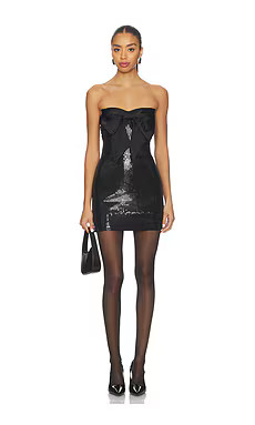 MORE TO COME Samira Bow Mini Dress in Black from Revolve.com | Revolve Clothing (Global)