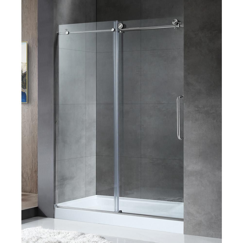 ANZZI MADAM Series 48 in. by 76 in. Frameless Sliding Shower Door in Brushed Nickel with Handle | The Home Depot