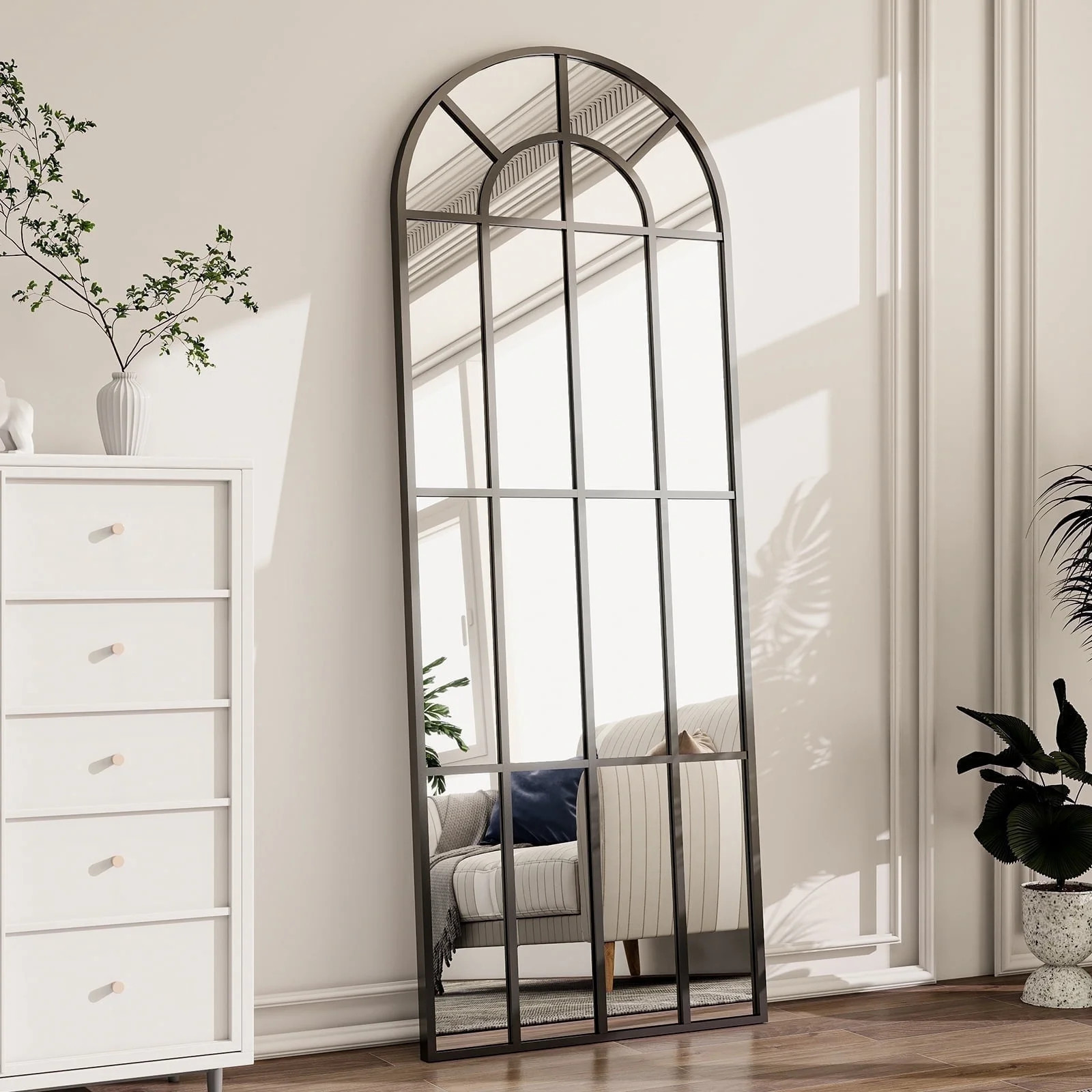 BEAUTYPEAK 69"x 25" Arched Full Length Windowpane Mirror Wall-Decor Mirror,Black - Walmart.com | Walmart (US)