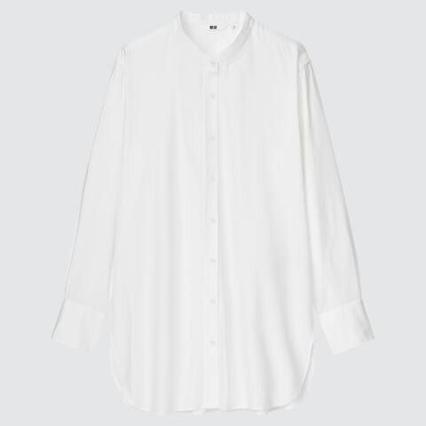 Chemise en Sergé de Coton Col Officier Femme | Uniqlo FR