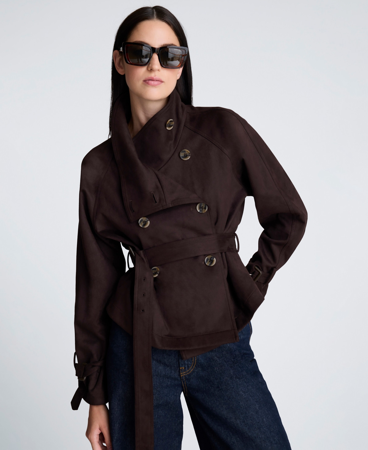 Kenneth Cole Women's Cropped Belted Trench Jacket - Bitter Chocolate | Macy's
