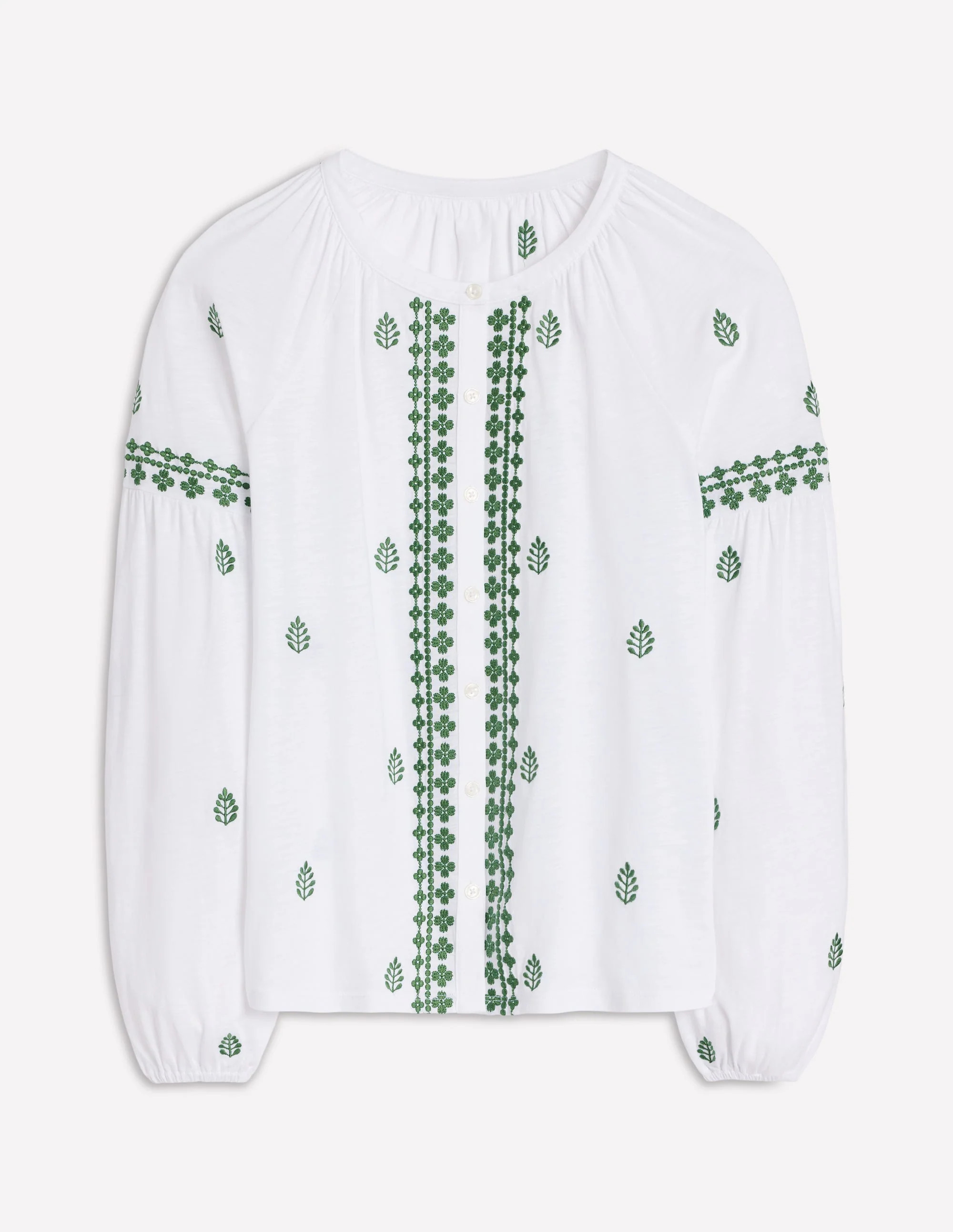 Embroidered Seam Sleeve Shirt-White | Boden (US)