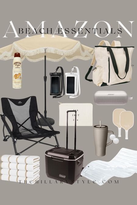 AMAZON Beach Essentials: beach umbrella, travel bag, waterproof phone holder, speaker, makeup bag, pickle ball, Tumblr, beach, chair, sunscreen, towels, cooler, floaty.

#LTKTravel #LTKSeasonal #LTKActive