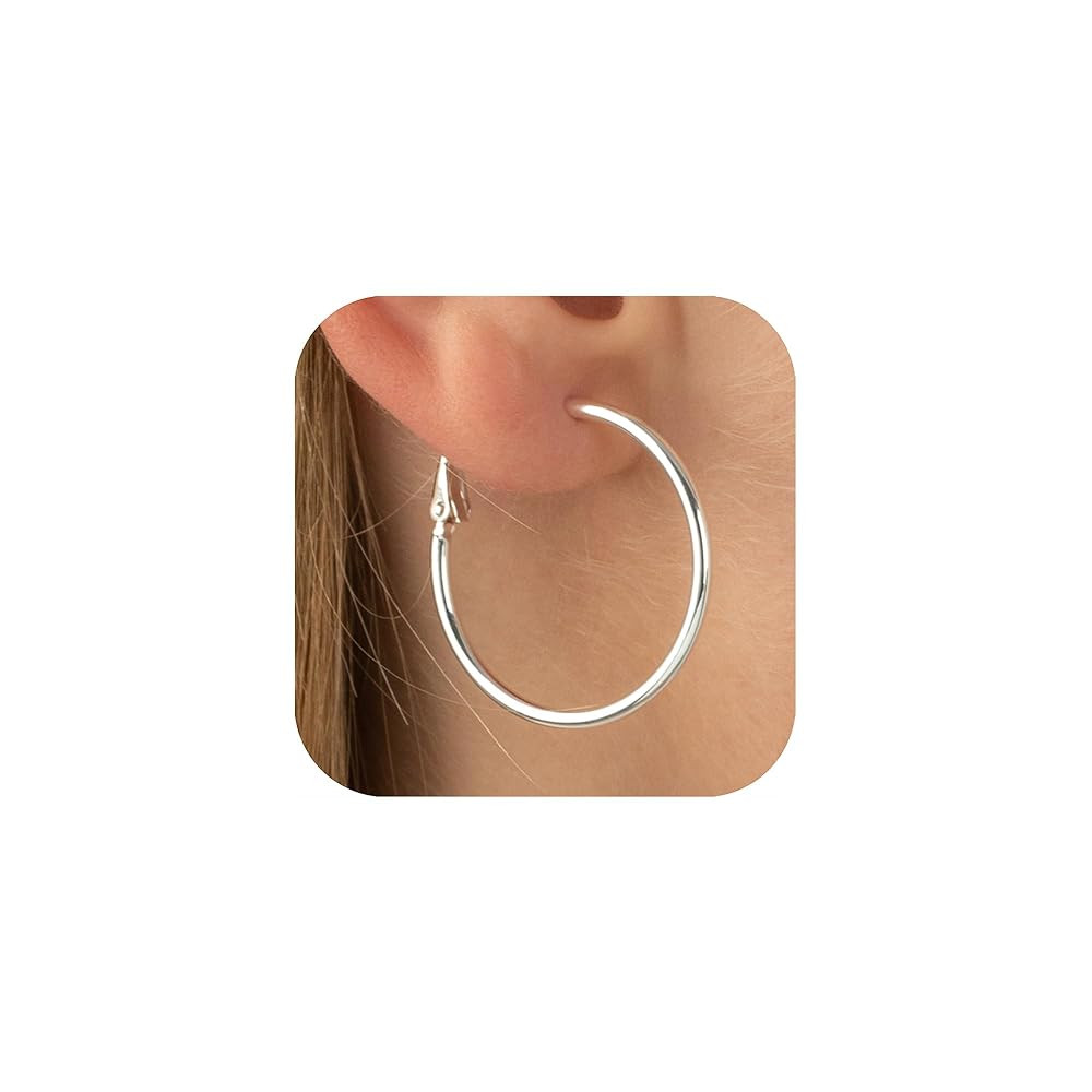 Sterling Silver Hoop Earrings Large Gold/Silver Hoop Earrings for Women Rounded Thin Hoop Earring... | Amazon (US)