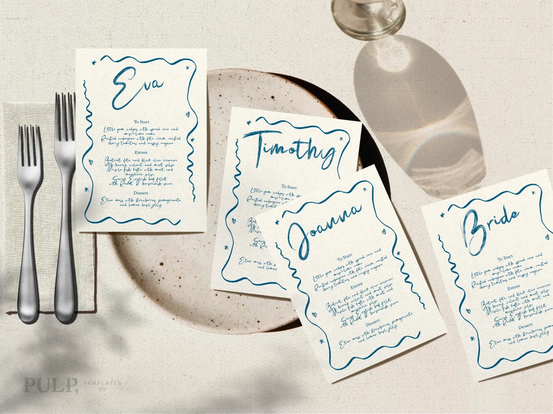 PERSONALIZED MENU Template Hand Drawn & Handwritten Whimsical Dinner Party, Funky Wedding Menu, C... | Etsy (US)